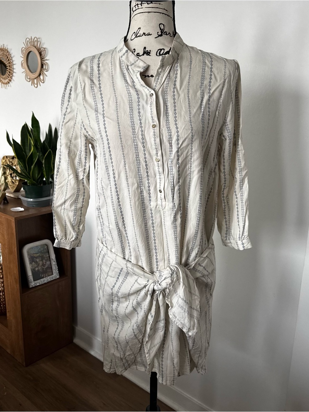 Ulla Johnson Cream Striped Tie-Waist Mini Dress